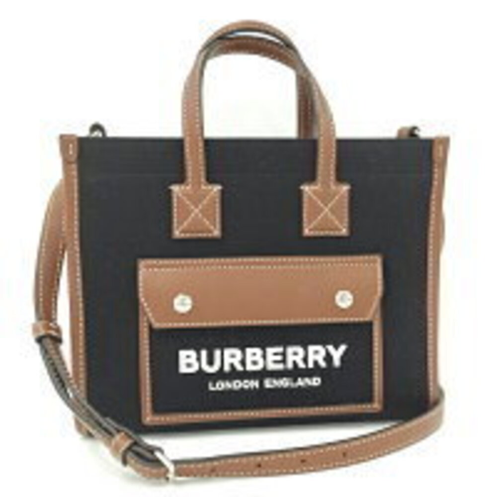 BURBERRY Freya Tote Handbag Canvas Leather Black Brown